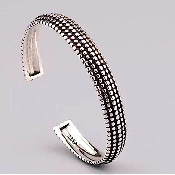 STERLING SILVER GEOMETRIC PUNK BANGLE BRACELET - Picture 4 of 13
